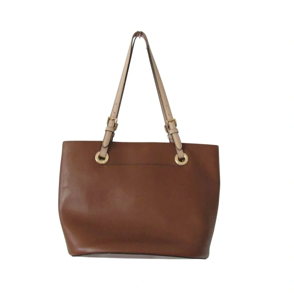 Michael Kors Jet Set Tote Bag Brown Tan Leather Large Adjustable Straps Flaws